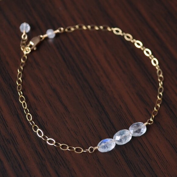 Dainty Rainbow Moonstone Bracelet in Gold - Picture 5 of 10